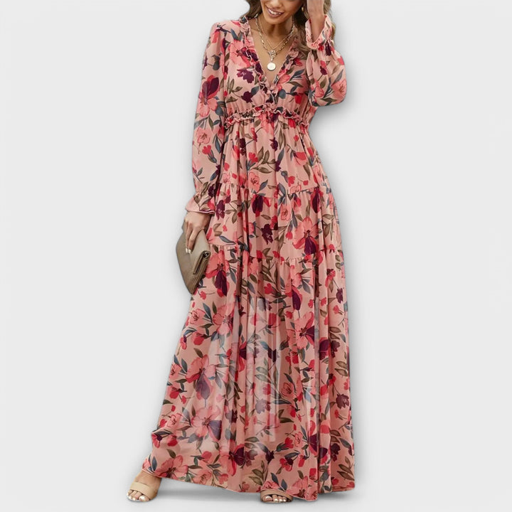 Elle | Robe maxi florale à col en V