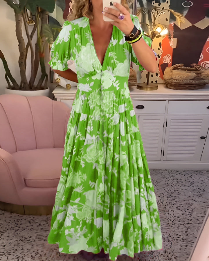 Carine | Robe avec poches et col en V à imprimé floral