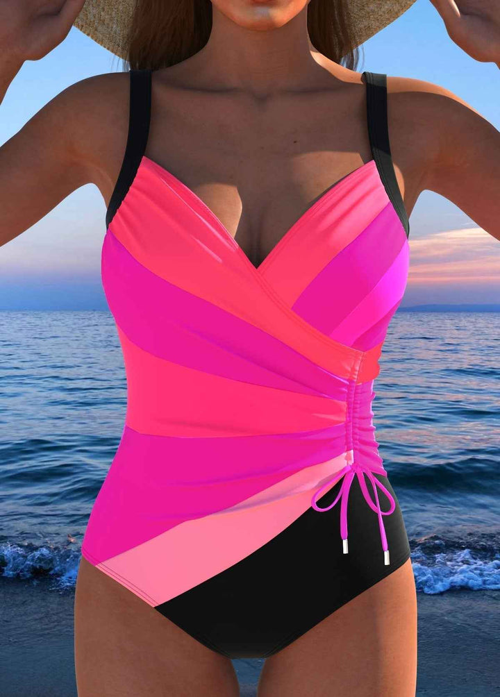 Surplice Swimsuit with Colorful Pattern