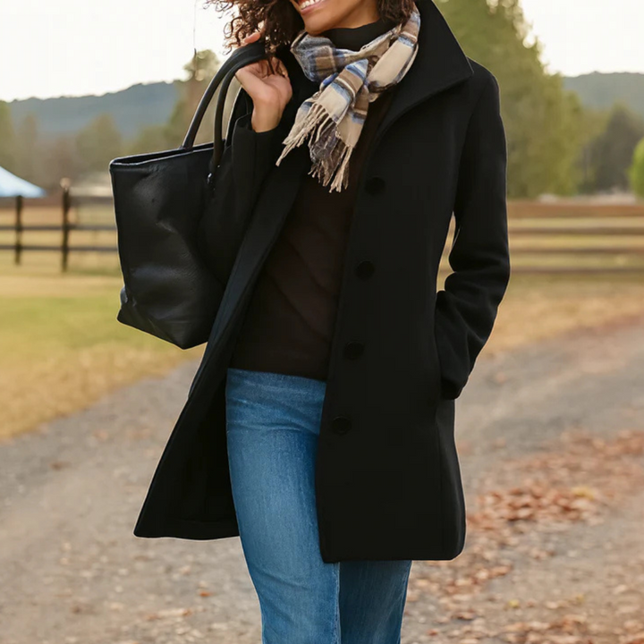 Trench-coat classique long pour femme en mélange de laine avec boutons sur le devant