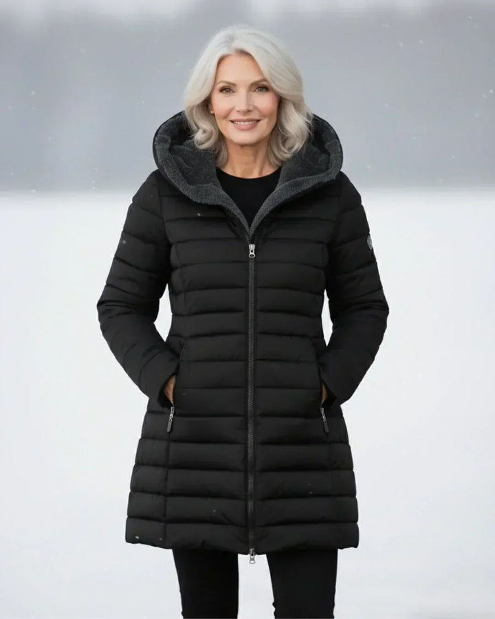 Apolline | Padded Long Quilted Jacket with A-Line Cut and Front Zip Closure