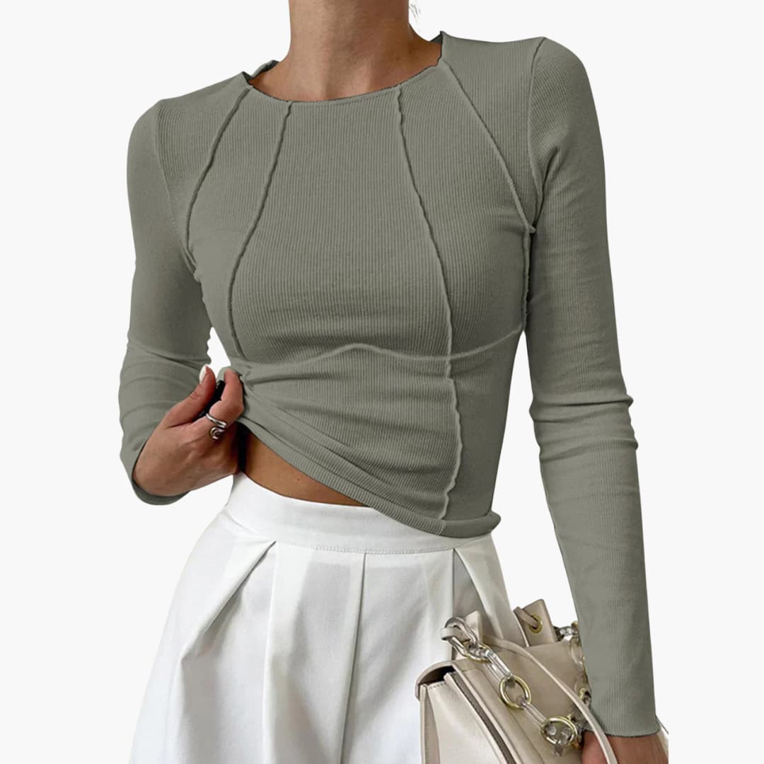 Valerie | Effortless Sculpted Seam Long Sleeve Top with Ribbed Texture