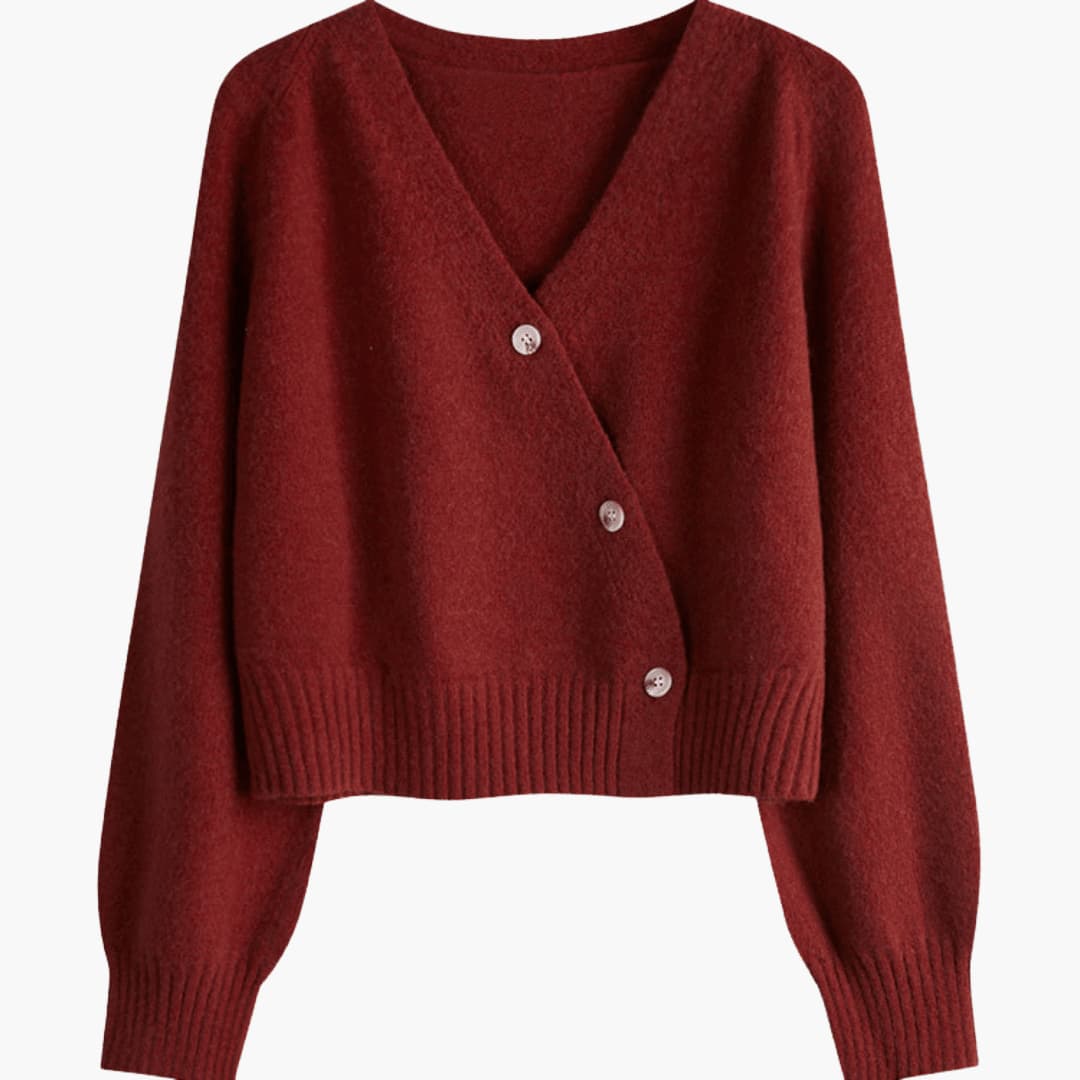 Miranda | Cardigan décontracté à col en V, boutonné, avec ourlet et poignets côtelés