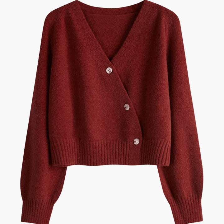 Miranda | Cardigan décontracté à col en V, boutonné, avec ourlet et poignets côtelés