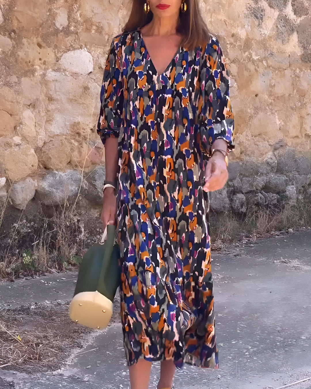 Nathalie | Robe rétro imprimée avec col en V