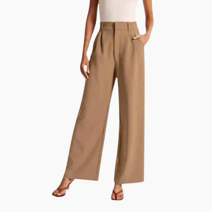 Delia | Tailored High-Waist Wide-Leg Trousers with Pleated Detail