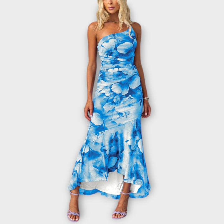 Pia - Robe longue avec fronces asymétriques