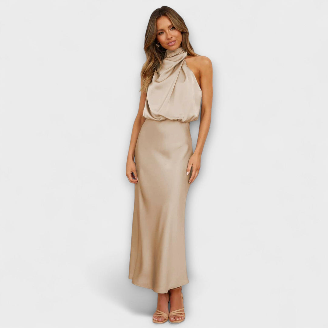 Robe maxi halter élégante en jaune estival