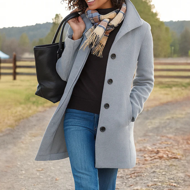 Trench-coat classique long pour femme en mélange de laine avec boutons sur le devant