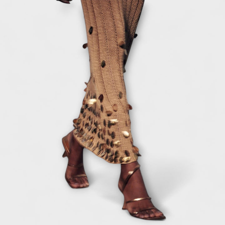 Kathleen - Robe maxi en maille dorée par Dolly