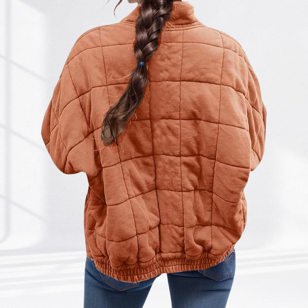 Women's Quilted Jacket Full Zip Stand Collar Casual Outerwear