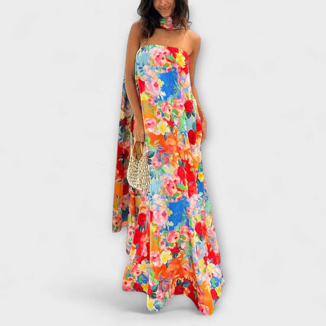 Harlow - Robe maxi florale à épaules dénudées