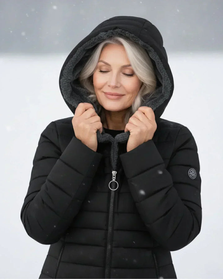 Apolline | Padded Long Quilted Jacket with A-Line Cut and Front Zip Closure