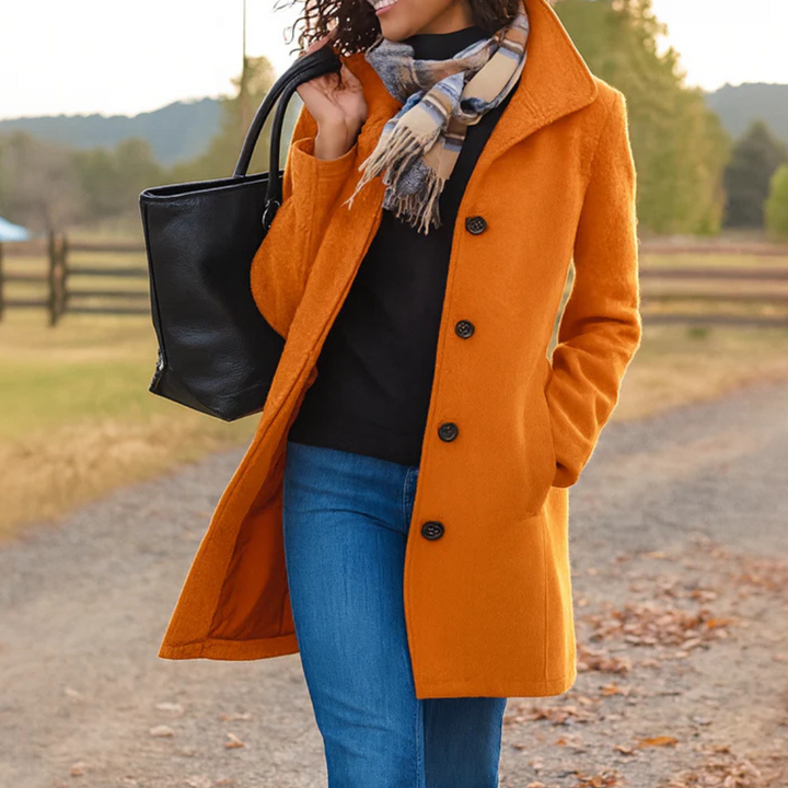 Trench-coat classique long pour femme en mélange de laine avec boutons sur le devant