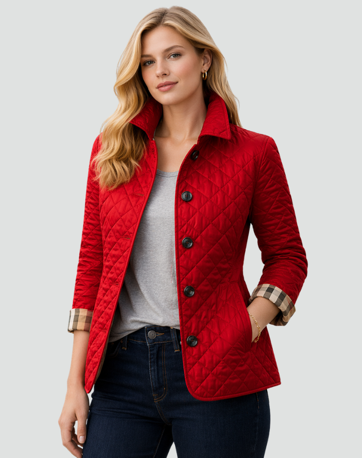 Imogen | Veste matelassée raffinée pour femme, avec fermeture à boutons sur le devant et surpiqûres en losanges