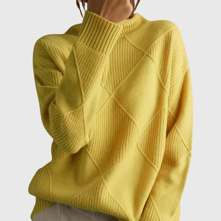 Romilly | Pull en maille sophistiqué à col roulé montant avec motif géométrique texturé