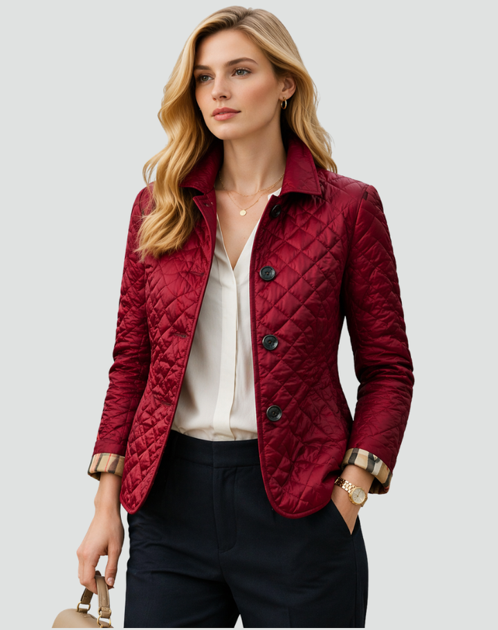 Imogen | Veste matelassée raffinée pour femme, avec fermeture à boutons sur le devant et surpiqûres en losanges