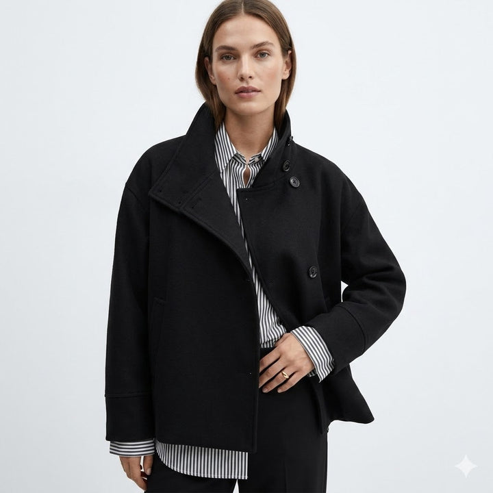 Thea | Relaxed Women's Wool Coat with Button Closure and High Neckline