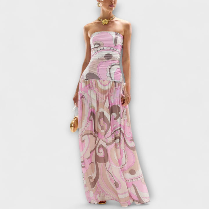 Tatum - Superbe robe maxi pastel à épaules dénudées
