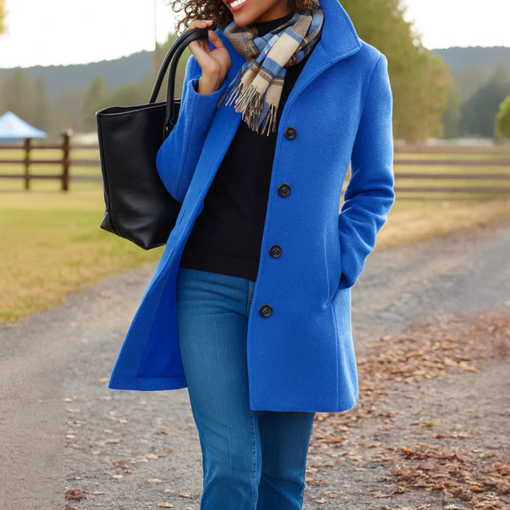 Trench-coat classique long pour femme en mélange de laine avec boutons sur le devant
