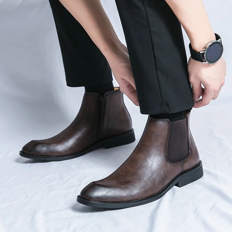 Nathan™ - Bottines Chelsea élégantes en cuir avec fermeture éclair