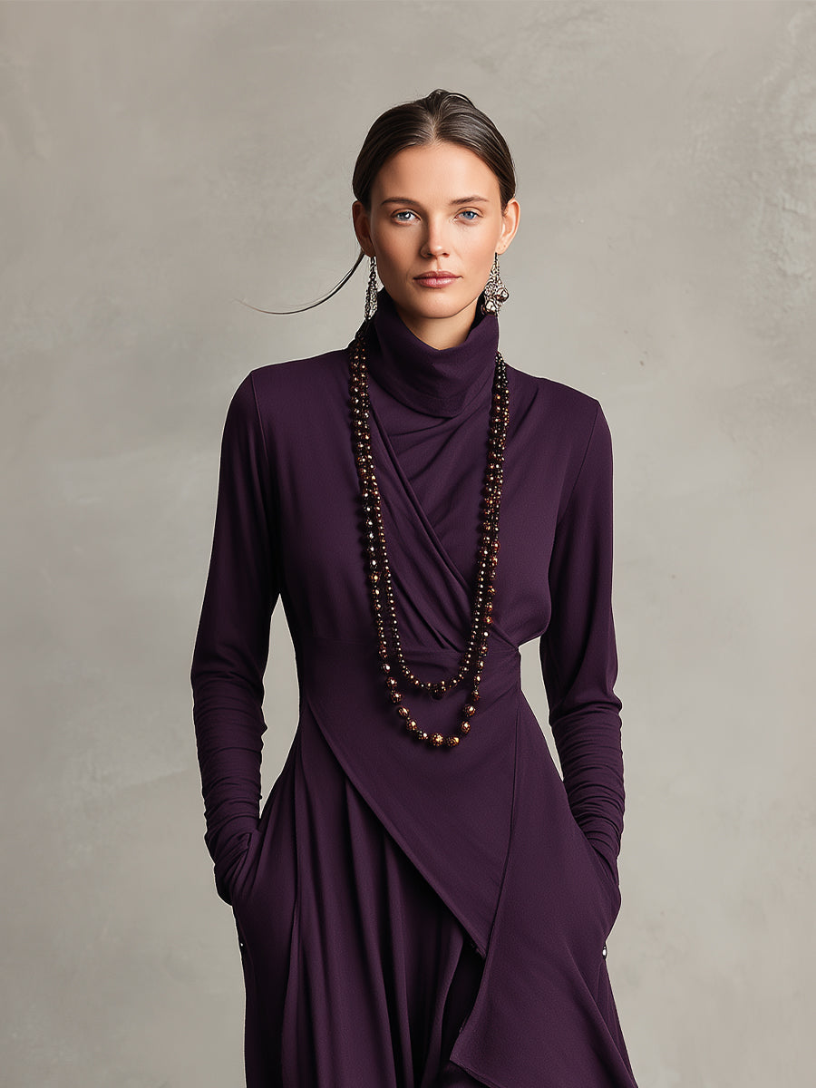 Natalia | Robe maxi tricotée asymétrique à col roulé