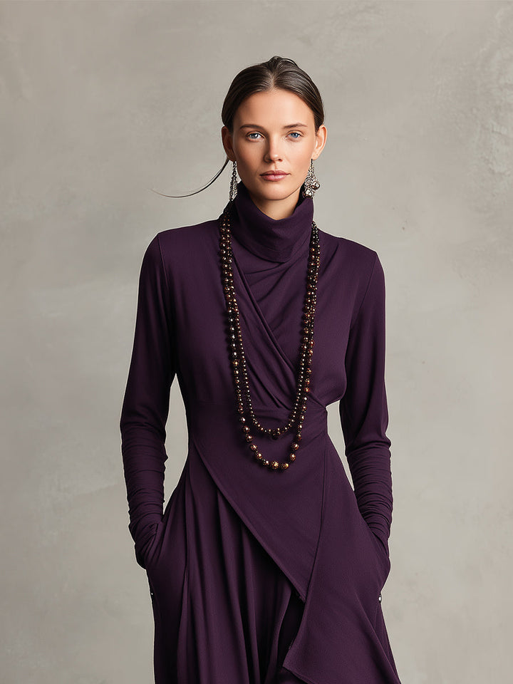 Natalia | Robe maxi tricotée asymétrique à col roulé