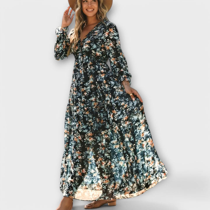 Elle | Robe maxi florale à col en V