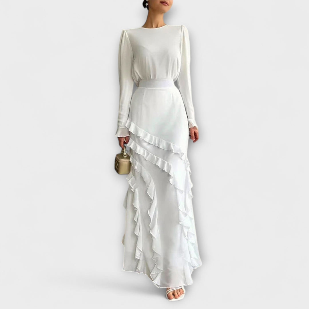 Fallon - Robe longue ajustée avec volants tridimensionnels