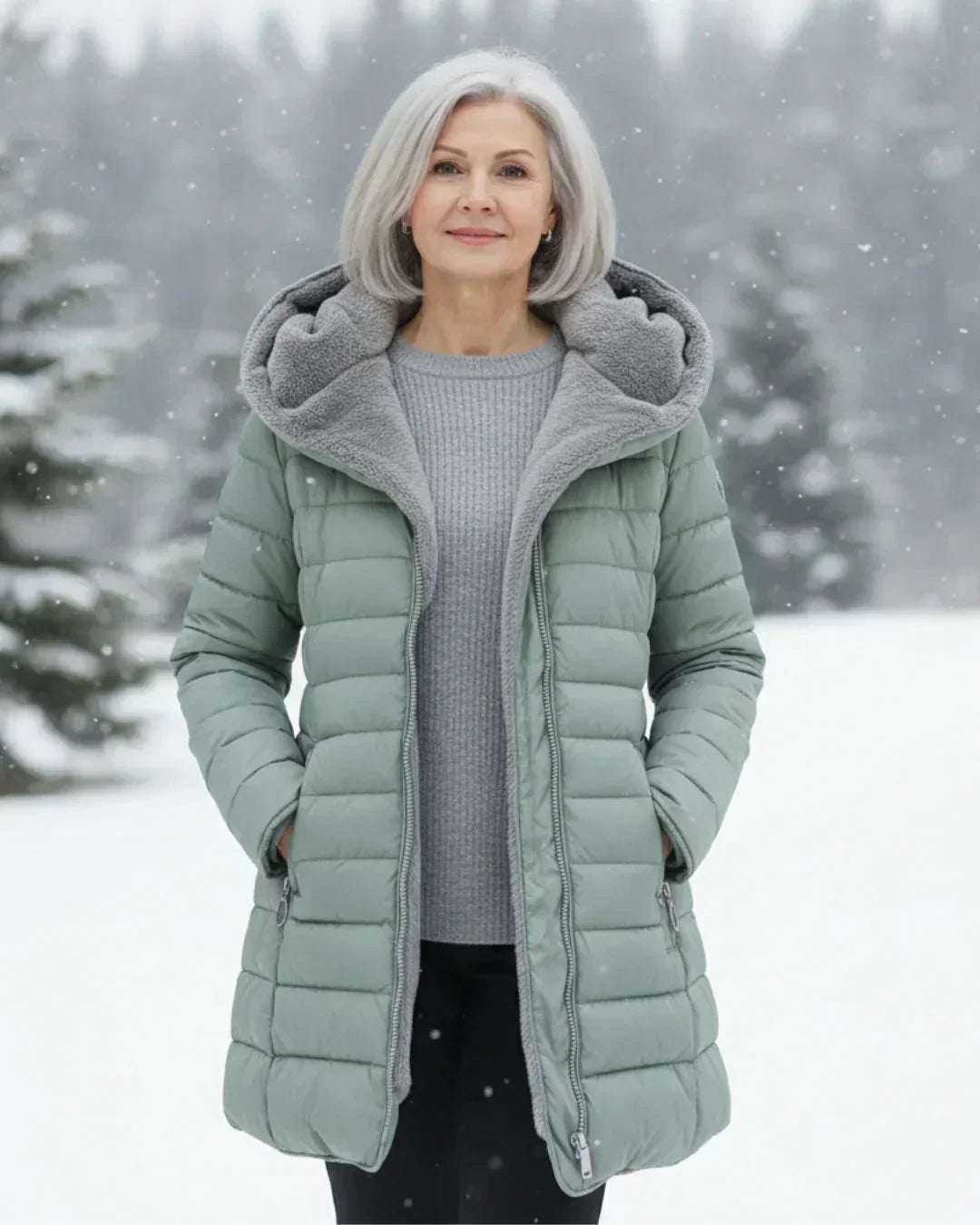 Apolline | Padded Long Quilted Jacket with A-Line Cut and Front Zip Closure