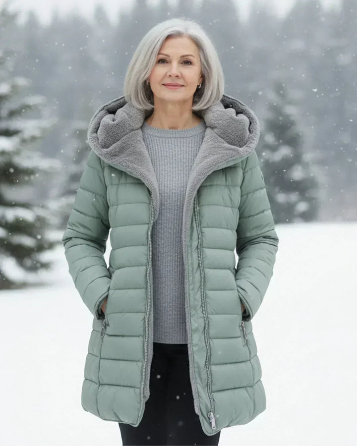 Apolline | Padded Long Quilted Jacket with A-Line Cut and Front Zip Closure