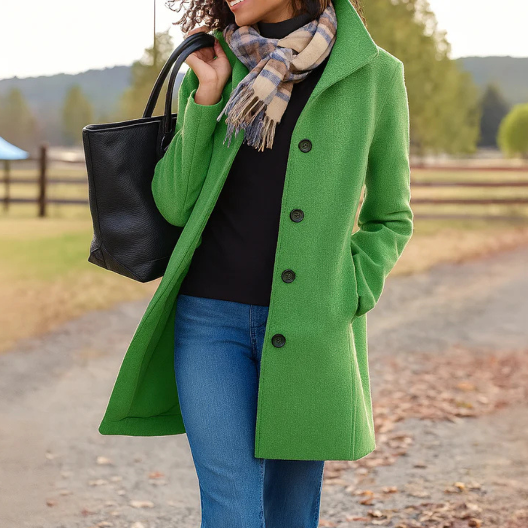 Trench-coat classique long pour femme en mélange de laine avec boutons sur le devant