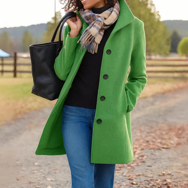 Trench-coat classique long pour femme en mélange de laine avec boutons sur le devant