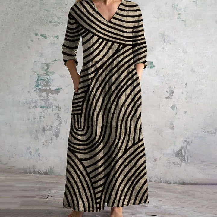 Elisa | Robe à col en V à motif rayé