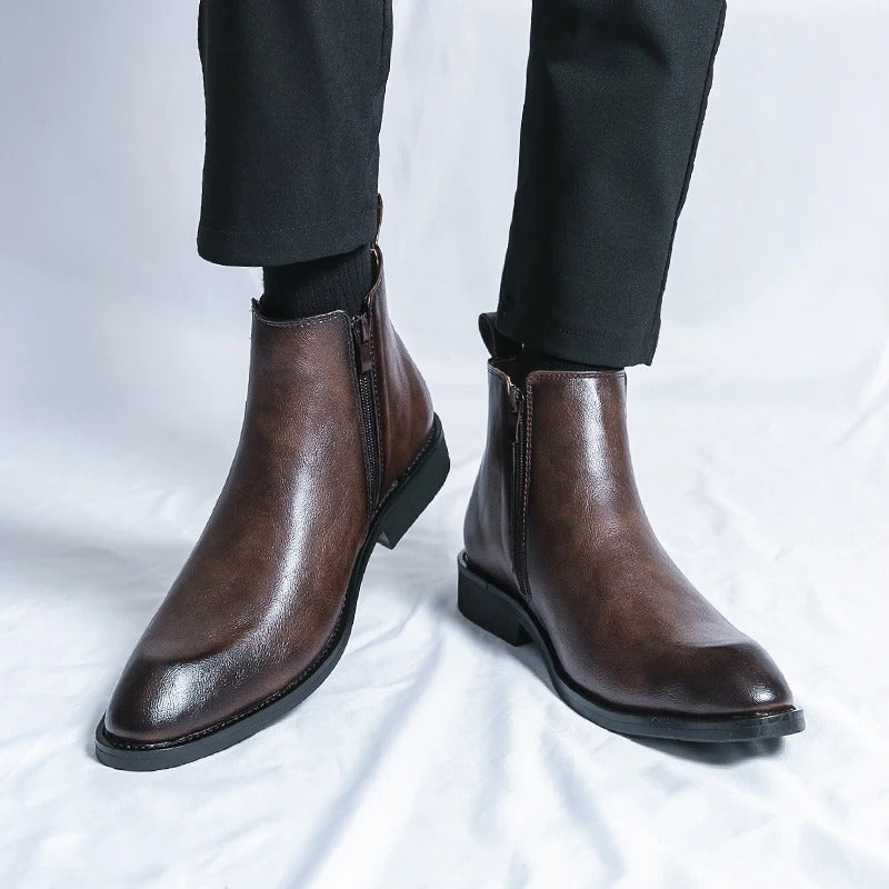 Nathan™ - Bottines Chelsea élégantes en cuir avec fermeture éclair