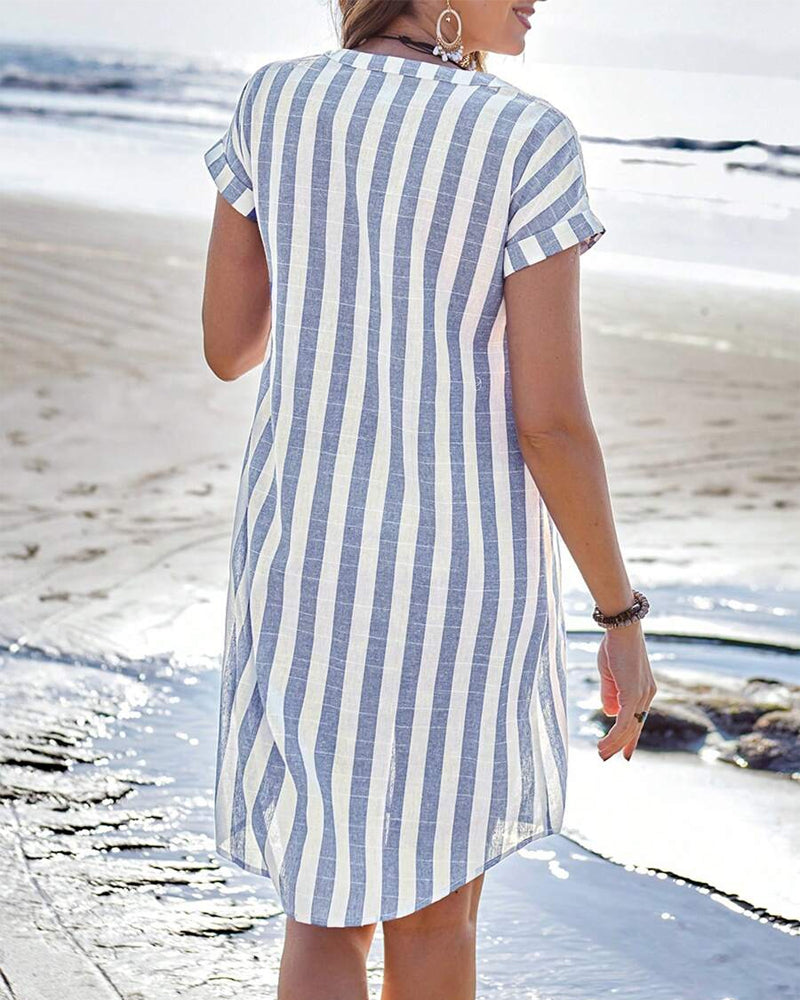 Martine | Robe chemise rayée élégante