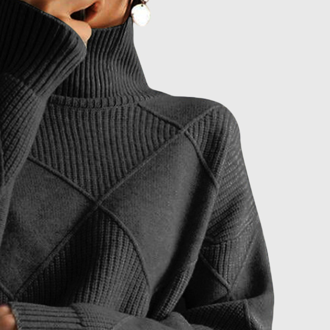 Romilly | Pull en maille sophistiqué à col roulé montant avec motif géométrique texturé