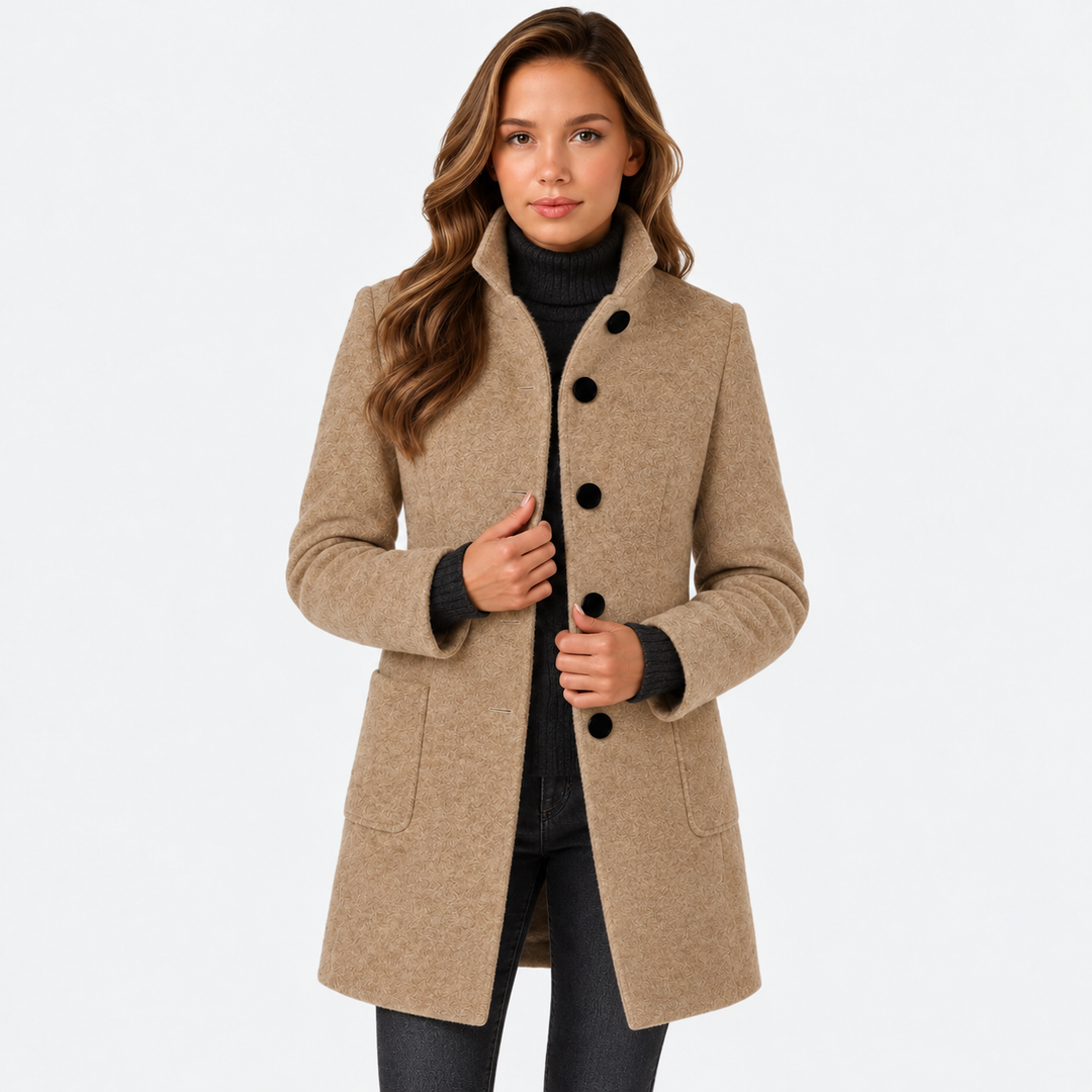 Adalyn | Timeless Long Wool-Blend Coat with Structured Collar and Button Closure