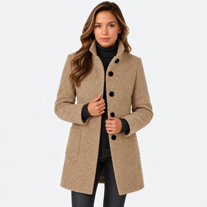 Adalyn | Timeless Long Wool-Blend Coat with Structured Collar and Button Closure
