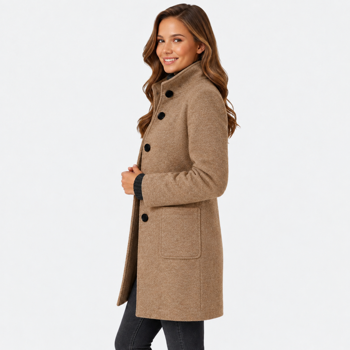 Adalyn | Timeless Long Wool-Blend Coat with Structured Collar and Button Closure