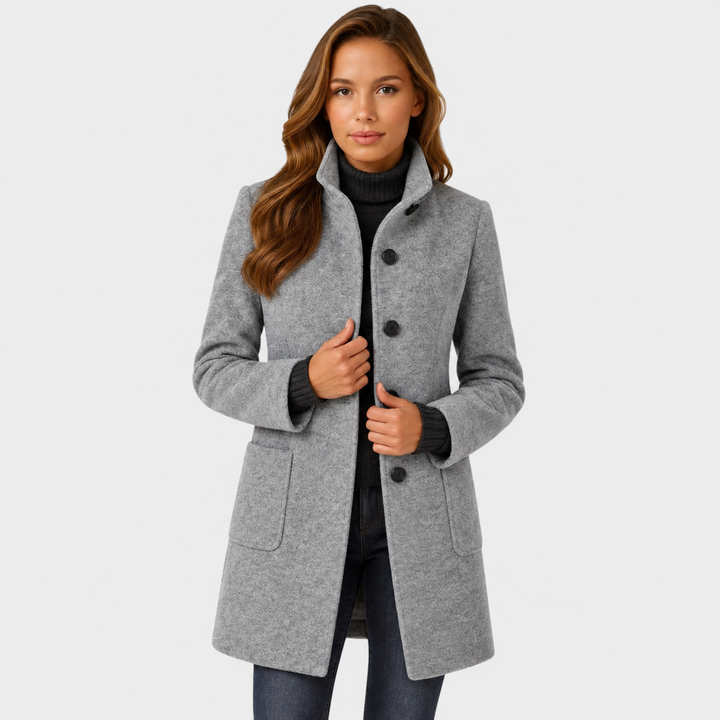 Adalyn | Timeless Long Wool-Blend Coat with Structured Collar and Button Closure