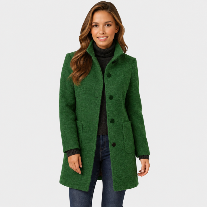 Adalyn | Timeless Long Wool-Blend Coat with Structured Collar and Button Closure