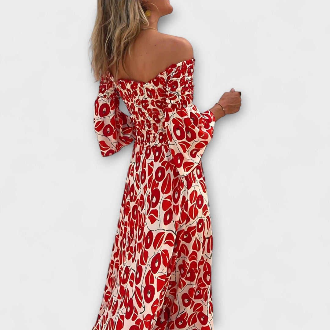 Bella - Off-Shoulder Dress with Ocean Flowers
