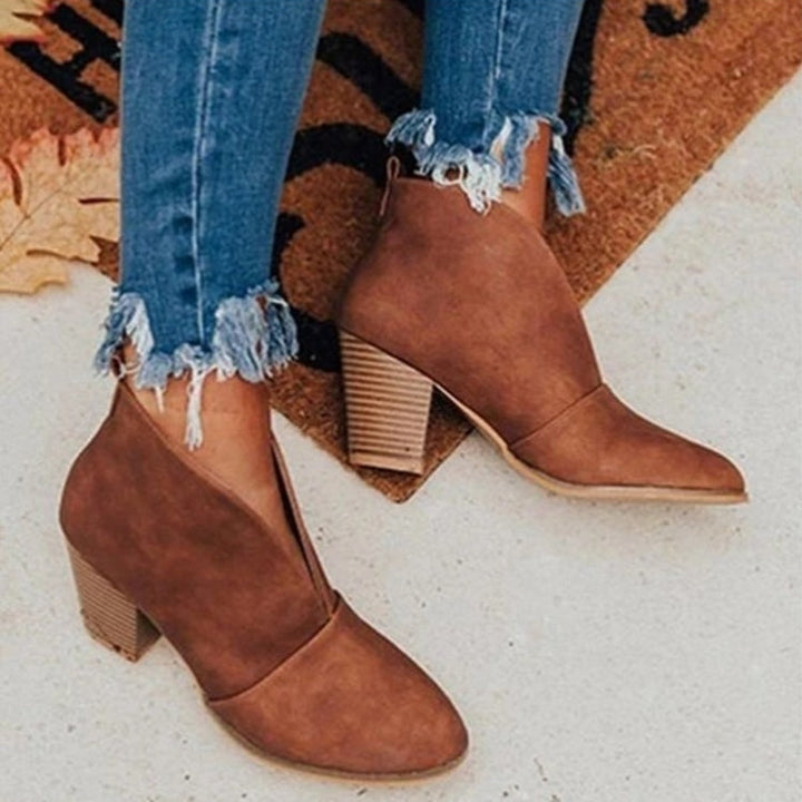 Bottines Femme - Bout Amande - Talon Épais Empilé - Chaussures Décontractées Sans Lacets