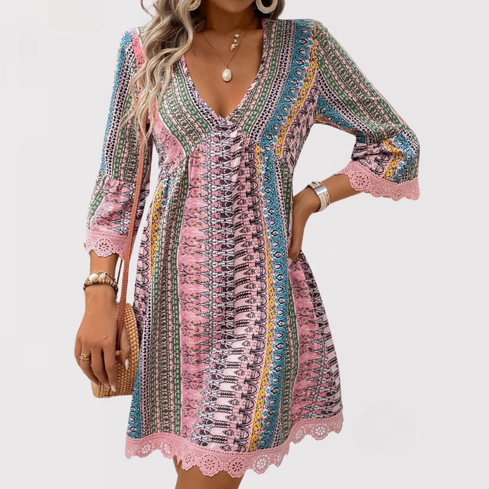 Melina | Robe à col en V bohème chic
