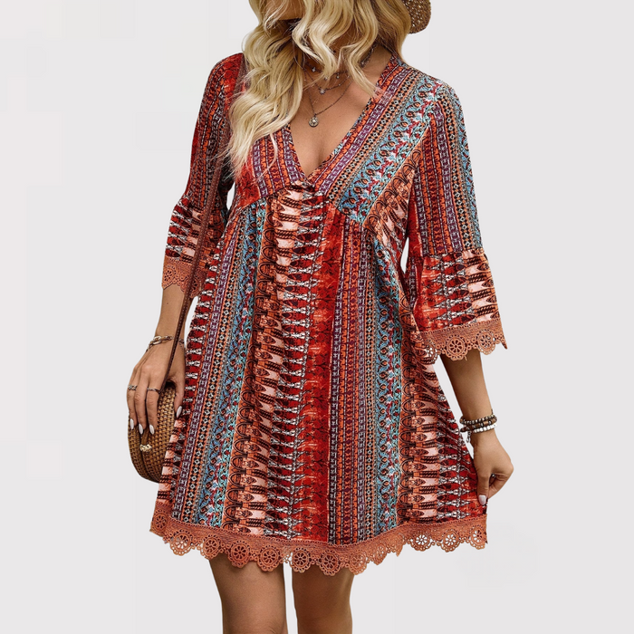 Melina | Robe à col en V bohème chic