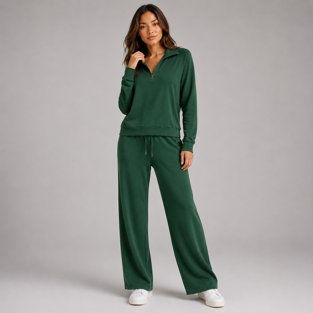 Ilaria | Cozy Two-Piece Lounge Set with Half-Zip Sweatshirt and Wide-Leg Trousers