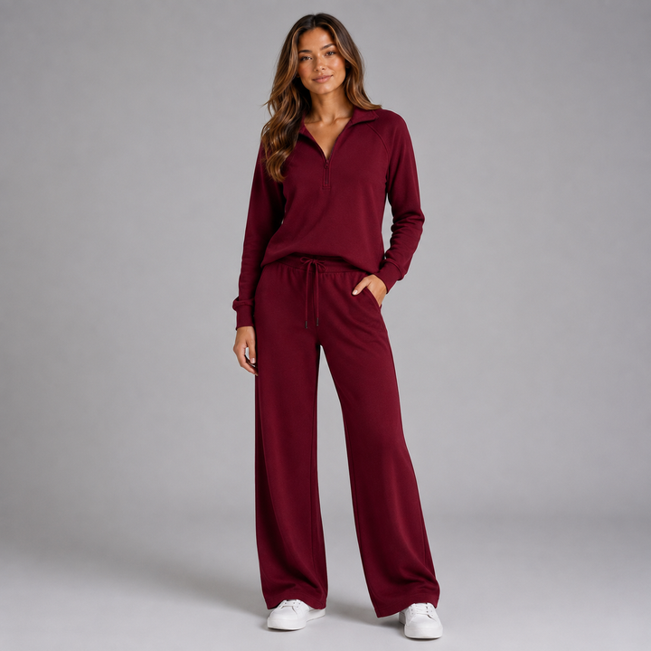 Ilaria | Cozy Two-Piece Lounge Set with Half-Zip Sweatshirt and Wide-Leg Trousers