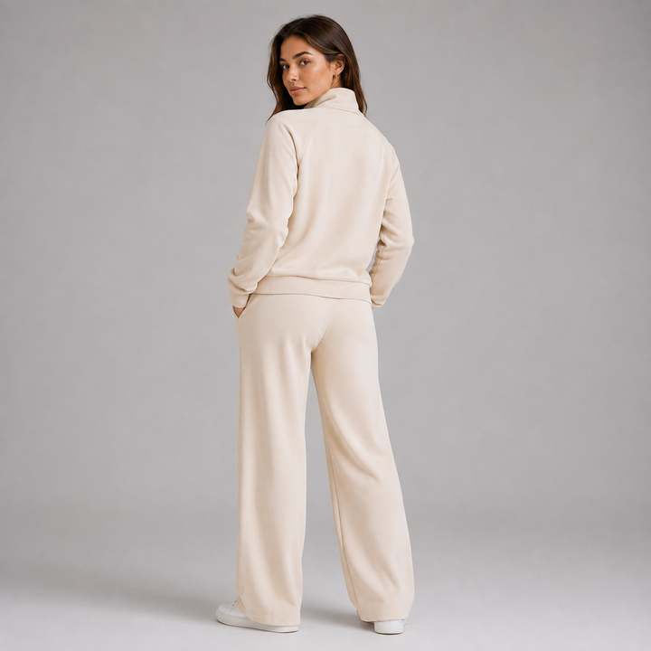 Ilaria | Cozy Two-Piece Lounge Set with Half-Zip Sweatshirt and Wide-Leg Trousers