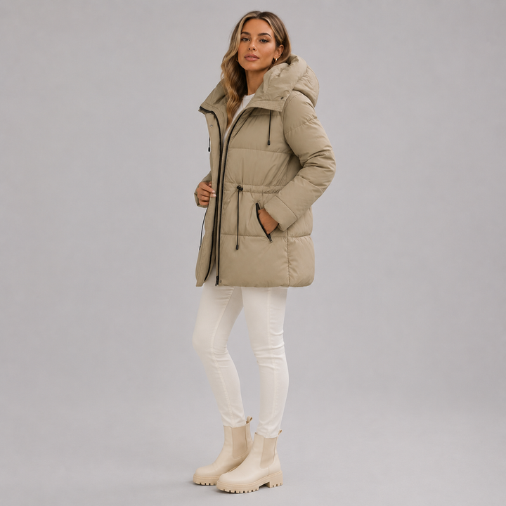 Eudora | Practical Mid-Length Padded Parka with Hood and Full-Length Zip